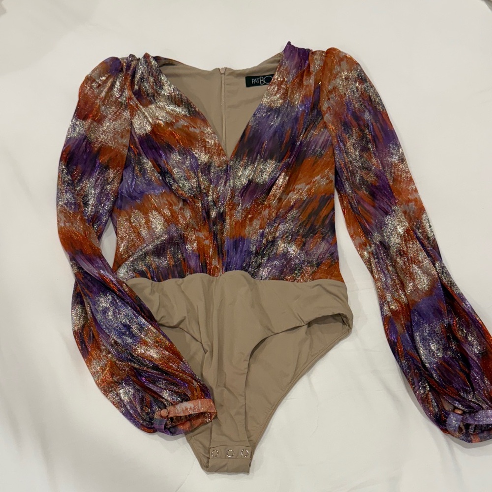 PatBO Elegant Beige and Gold Bodysuit